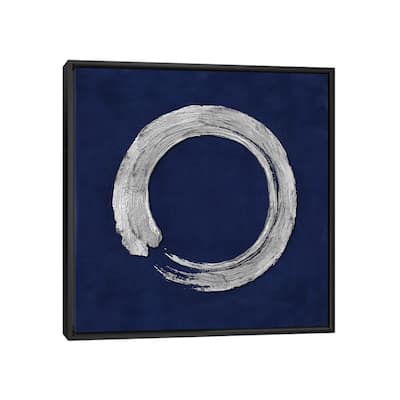 iCanvas "Silver Zen Circle On Blue I" by Ellie Roberts Framed Canvas Print