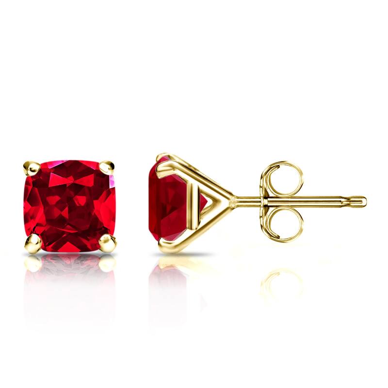 Auriya 14k Gold Lab Grown Gemstone Ruby Stud Earrings Cushion 0.25 to 5.00 ct. tw. 4-Prong Martini Push-Back - 2.25ct tgw. - Yellow