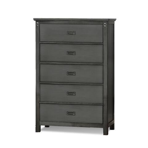 Wynn 52 Inch Classic Wood Tall Dresser Chest, 5 Drawers, Weathered Gray