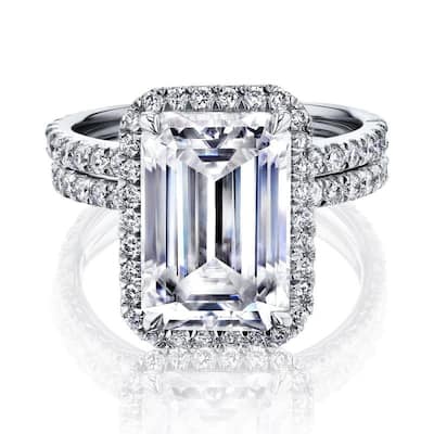Kobelli Signature Collection 6.5 Carat Moissanite & Diamond 14k Solid Gold Emerald Halo Near Eternity Eloise Bridal Set