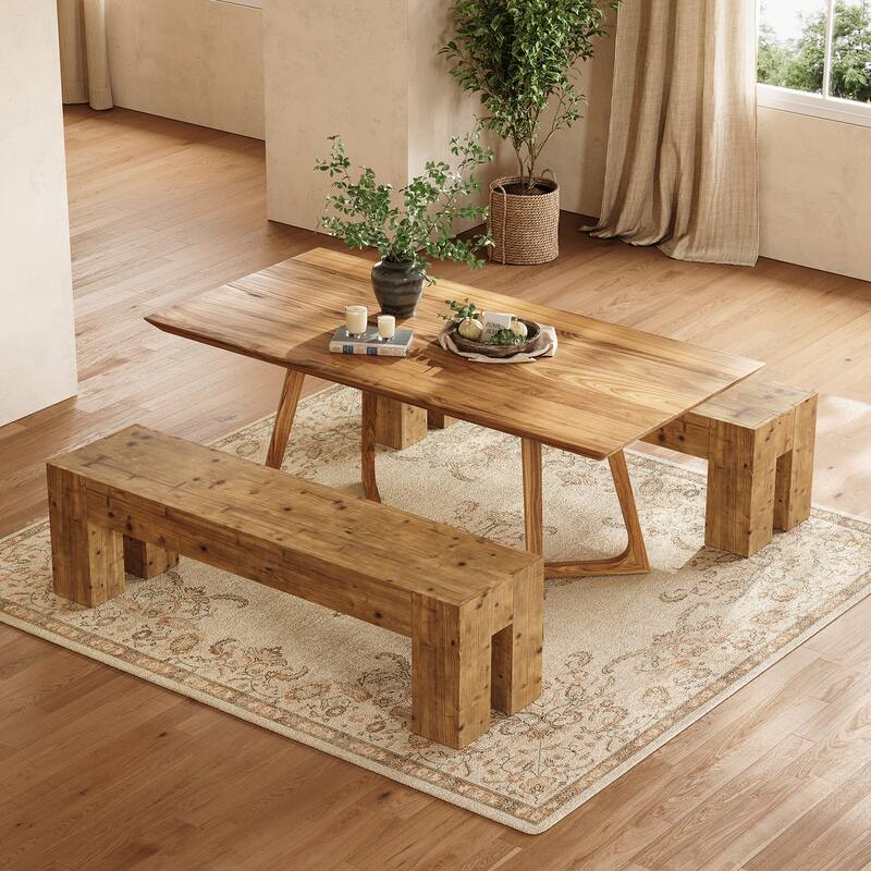 Solid Wood Dining Bench, 63" Long Heavy Duty Kitchen Table Bench