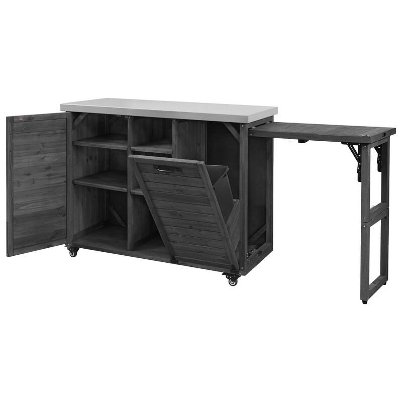 78.3" Outdoor Kitchen Island with Extendable Table, Trash Can Storage and Stainless Steel Top for BBQ Cooking