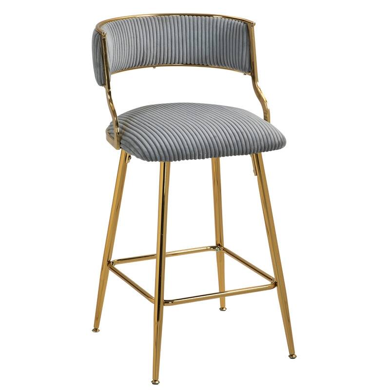 (SET of 2) 26'' Counter height bar stools Corduroy kitchen island counter bar stool with back,golden chromed base and footrest
