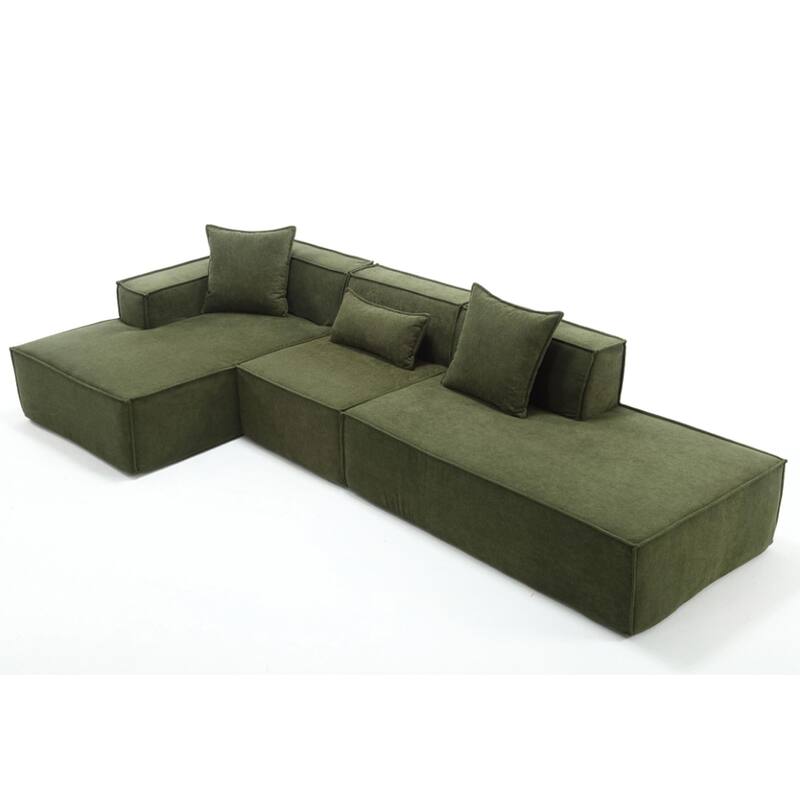 Modular Combination Green Polyester Living Room Sofa Set, L-shaped, Free Installation