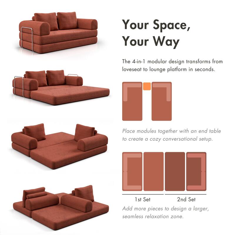 247 Shop At Home Sorai Modern Chenille Foam Modular Sofa with Pillows