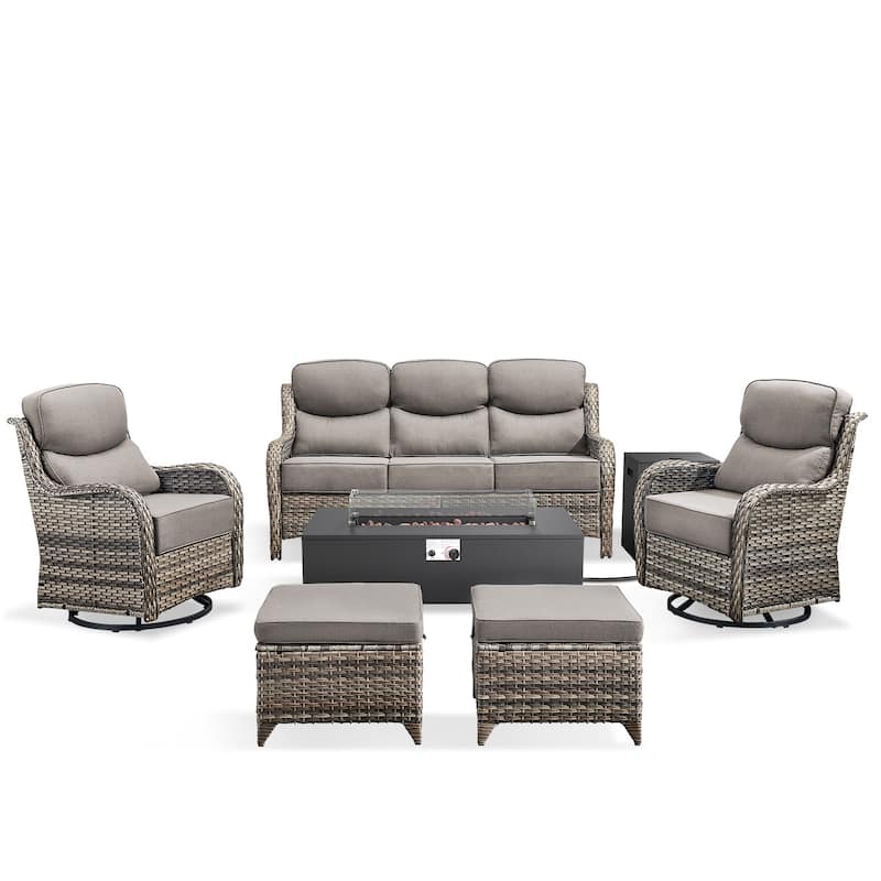 Pocassy 43 In Fire Pit w/ Outdoor Sofa Swivel Chair Ottoman Set