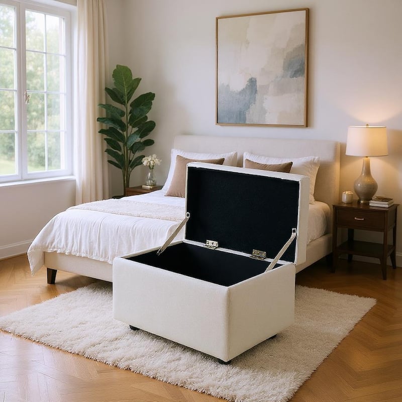 Fabric Storage Ottoman with Hidden Compartment