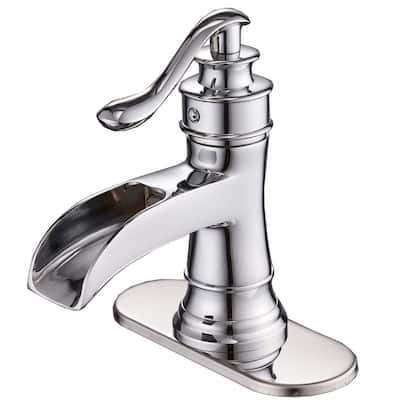 Polished Chrome Waterfall Bathroom Faucet Single Handle Vanity Sink Tap