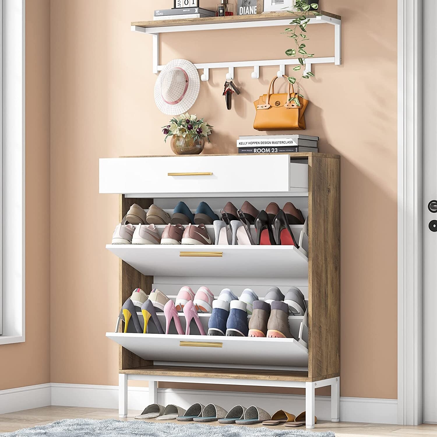 https://ak1.ostkcdn.com/images/products/is/images/direct/d66688c869a959cb185c585b68560431cb4a4867/Freestanding-16-Pair-Shoe-Cabinet-%26-Wall-Coat-Shelf-Set-for-Entryway.jpg