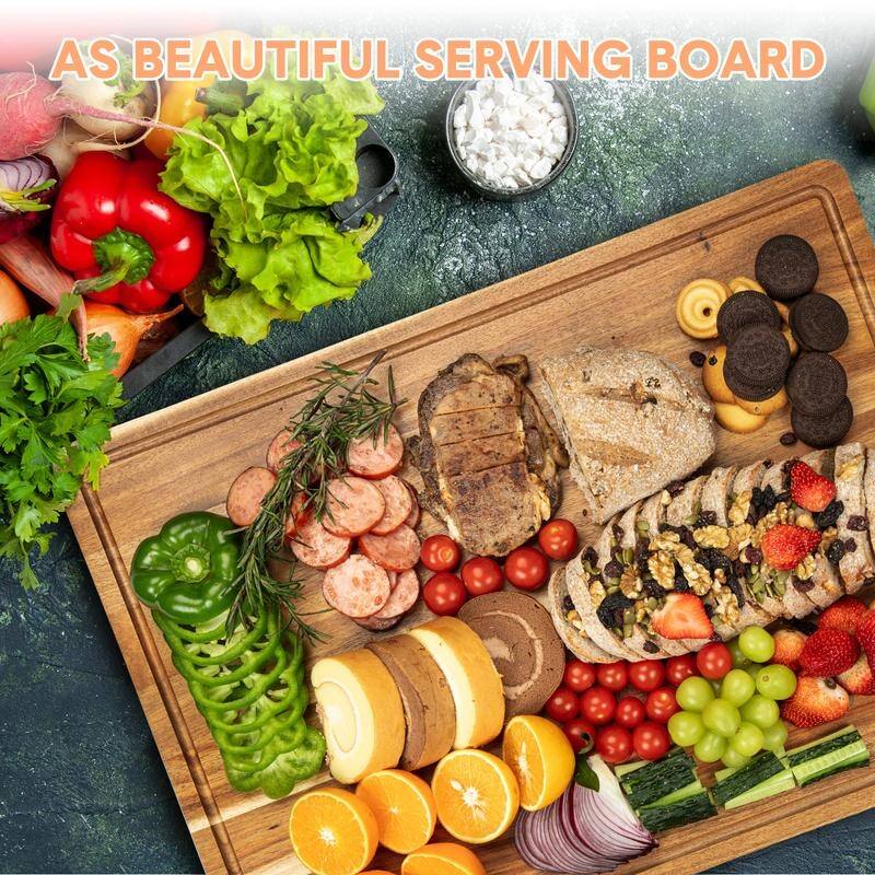 Large Wood Cutting Boards for Kitchen, Butcher Block Chopping Board w/ Juice Groove