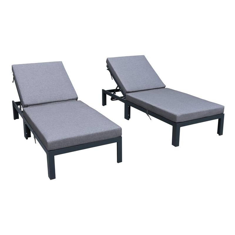Chelsea Set of 2 Aluminum Armless Chaise Lounge Chair With Cushions for Outdoor Summer Patio Porch Beach Backyard Pool - Blue