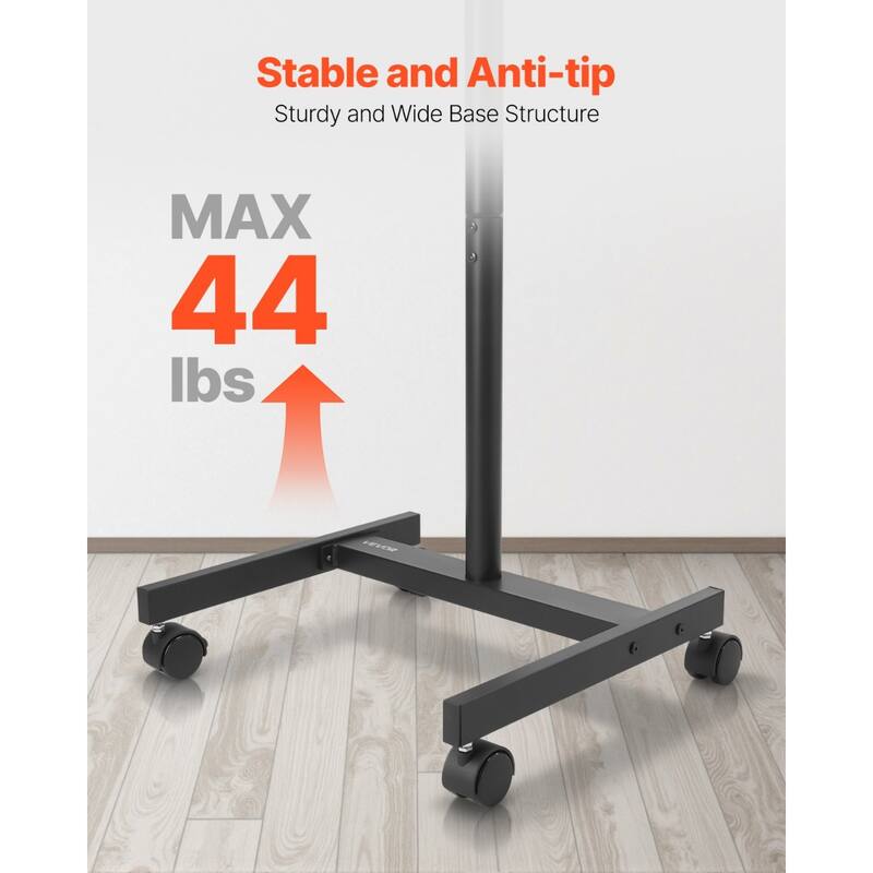 Rolling TV Stand for 17-55 Inch Screens with Adjustable Height & Tilt - 18.50 x 16.54 x 53.74 in