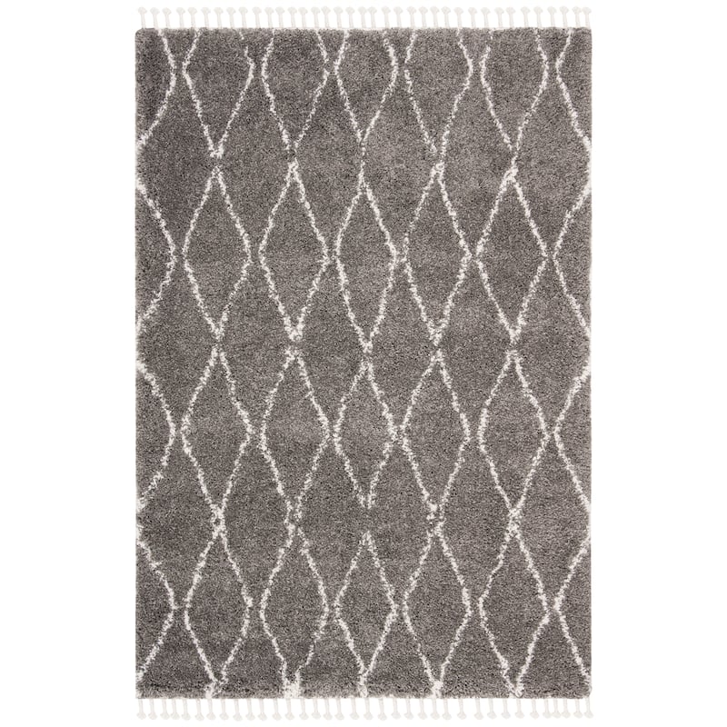SAFAVIEH Moroccan Fringe Shag Trula 2-inch Thick Rug - 4' x 6' - Grey/Ivory
