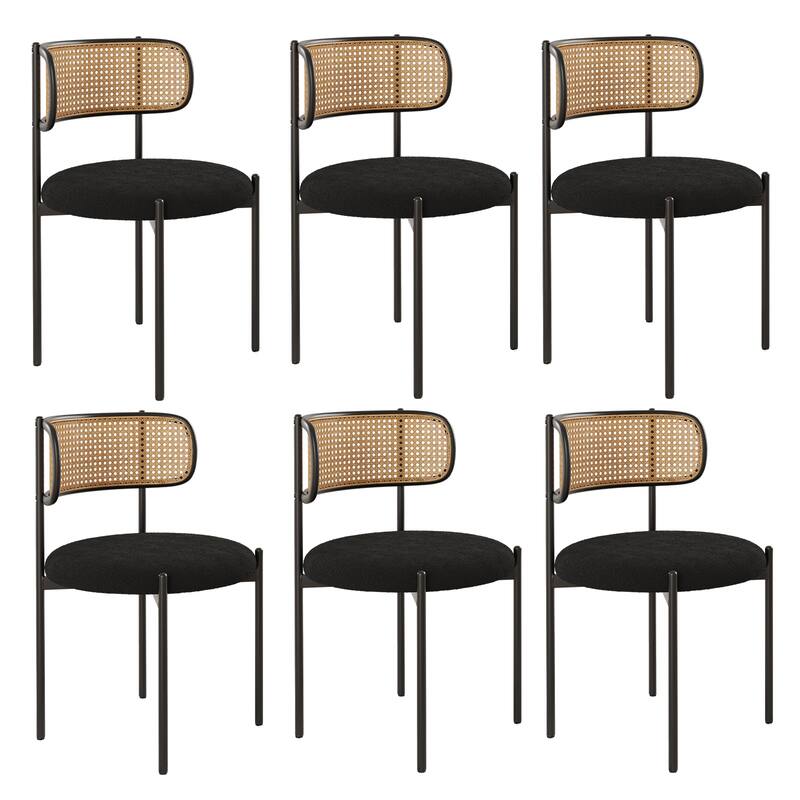 Mid-Century Modern Dining Chairs Upholstered Dining Chairs with Rattan Backs and Metal Legs, for Dining Rooms, 2-Piece Set