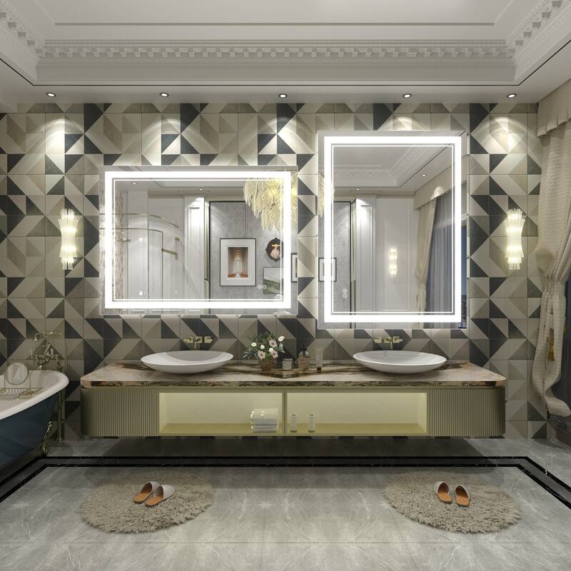 KIOTEE Frameless Front lit LED Lighted Anti-Fog Tempered Glass Bathroom Vanity Mirror with ETL and 3-Year Warranty