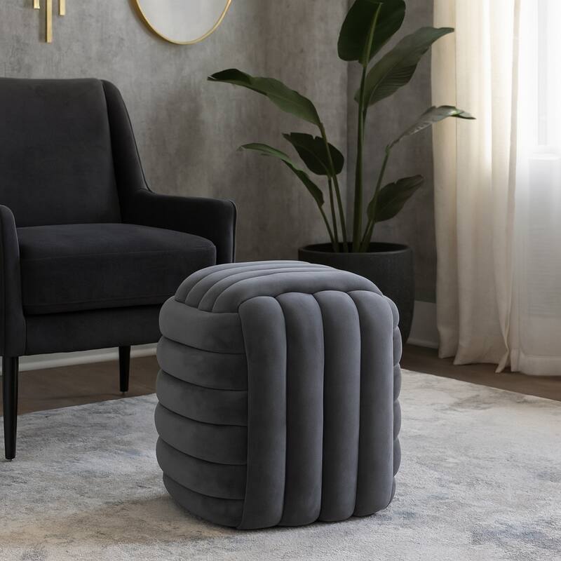 Modern Velvet Cube Knot Accent Stool with Layered Cushion Design - Gray - 19.0"