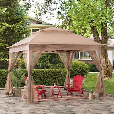 Sunjoy 11 ft. x 11 ft. Khaki Pop Up Portable Steel Gazebo