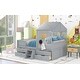 preview thumbnail 5 of 9, Full Size House Low Loft Bed with 4 Drawers & Stairs & Guardrail, Grey