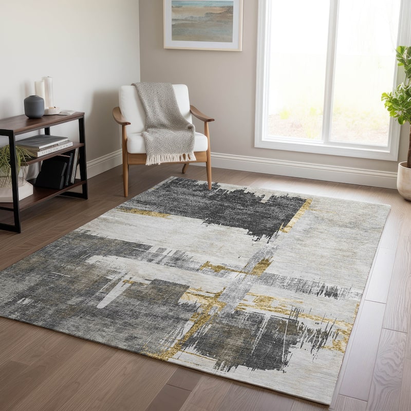 Machine Washable Indoor/ Outdoor Chantille Abstract Modern Rug - Gray - 5' x 7'6"