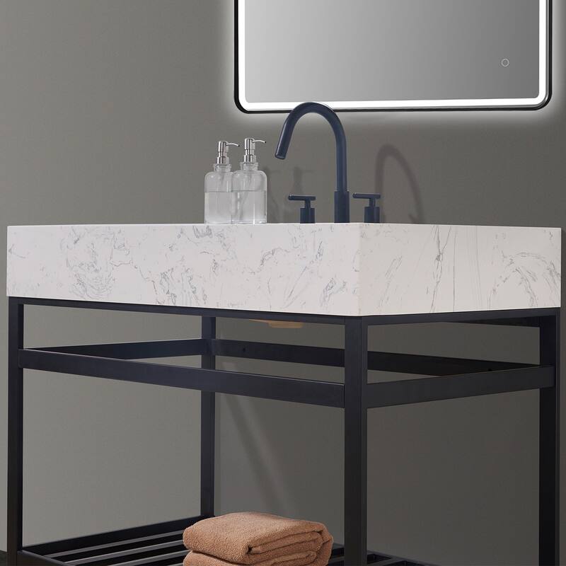 Altair Merano Stainless Steel Vanity Console with Stone Countertop and Mirror