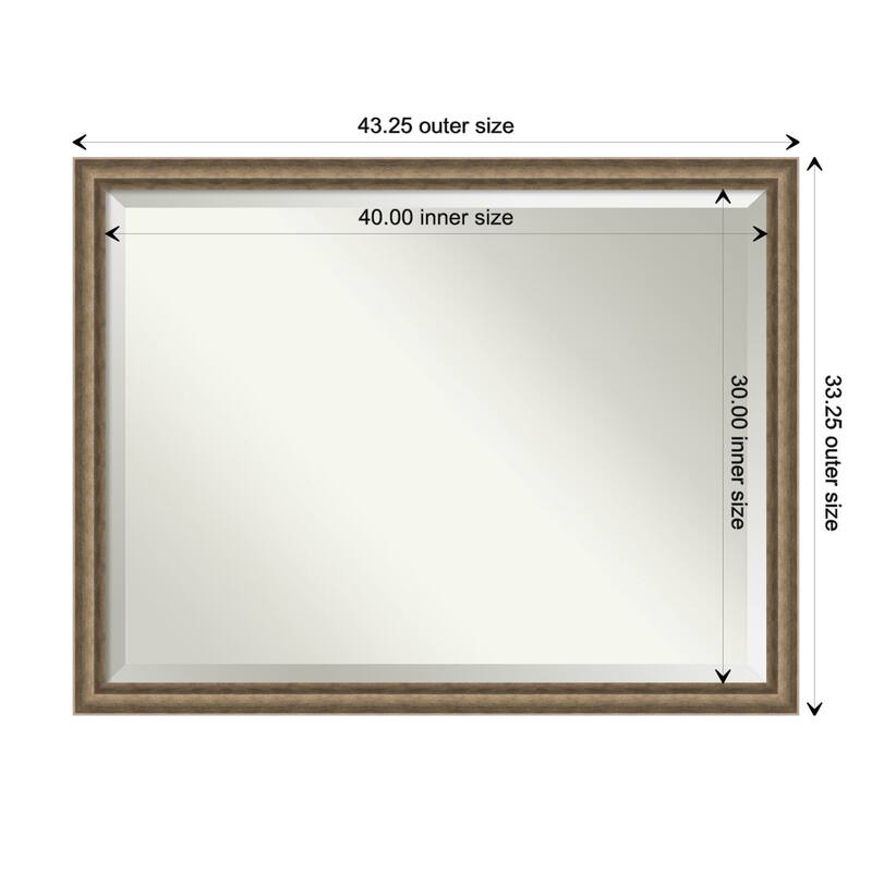 Angled Beveled Wood Framed Bathroom Vanity Wall Mirror - Glass Size 40x30 - Angled Bronze