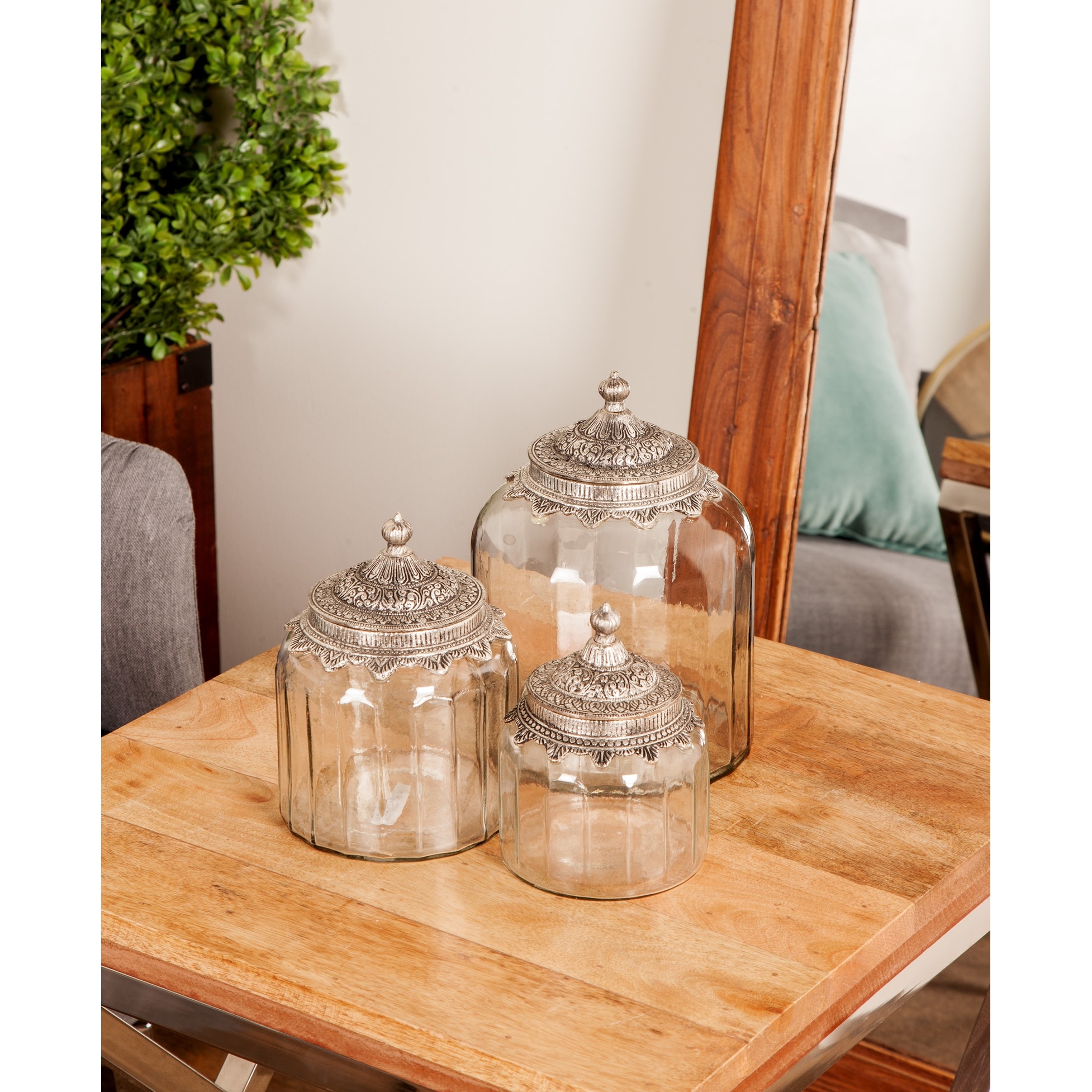  Deco 79 Glass Decorative Jars with Wood Lids, Set of 3 8, 9,  11H, Clear : Home & Kitchen