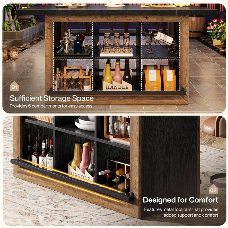 Bar Table with Storage, 62.6" Rectangular Home Bar Cabinet Unit - N/A