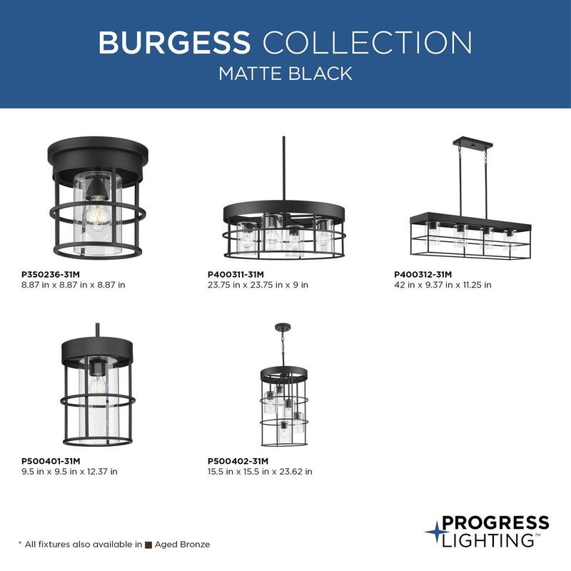 Burgess Collection Five-Light Matte Black Modern Farmhouse Hall & Foyer Light - 15.5 in x 15.5 in x 23.62 in