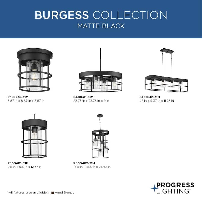 Burgess Collection Four-Light Matte Black Modern Farmhouse Chandelier - 23.75 in x 23.75 in x 9 in