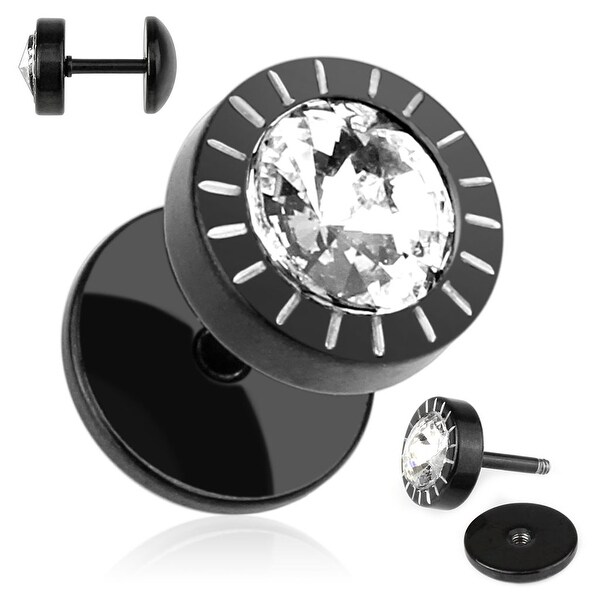 {Clear} Single CZ Black IP Over 316L Surgical Steel Fake Plug (Sold Individually)