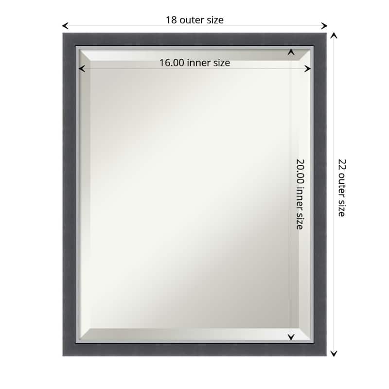 Beveled Bathroom Wall Mirror - Eva Black Silver Frame - Outer Size: 18 x 22 in - Eva Black Silver Thin