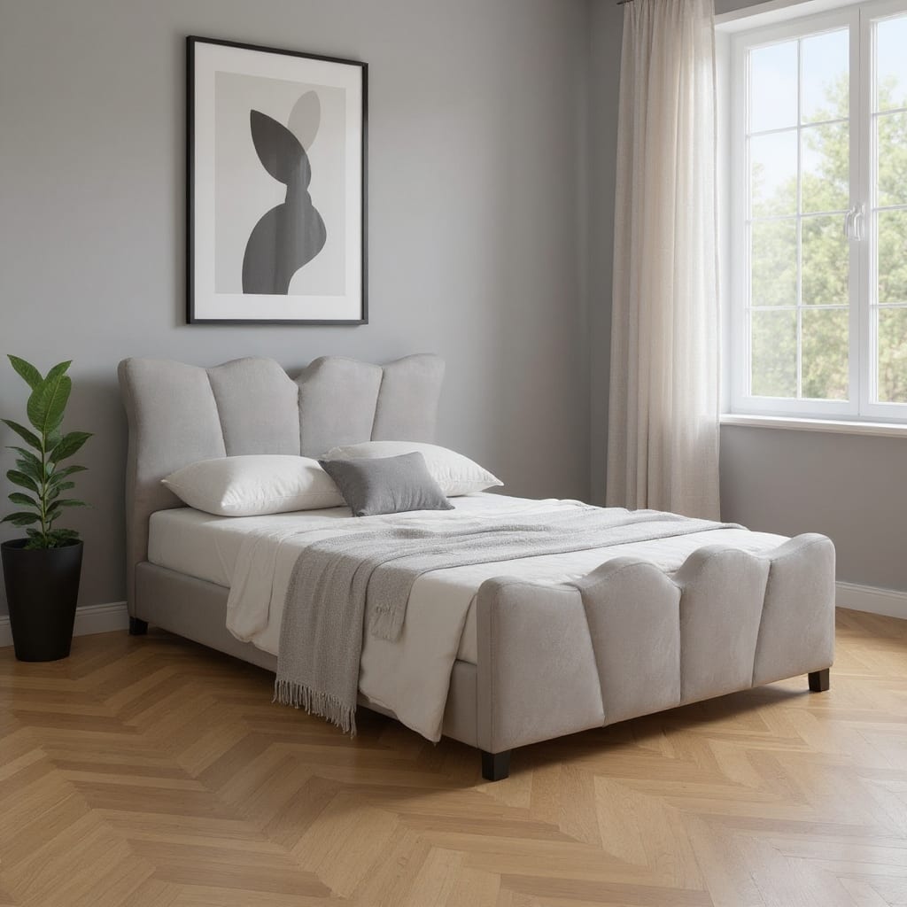 HomeRoots Gray Tufted Velvet Upholstered Twin Bed Frame