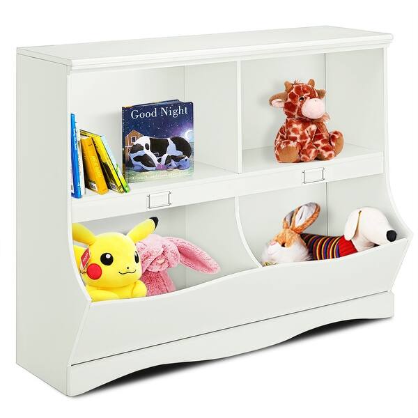 slide 2 of 10, Costway Kids Storage Unit Bookshelf Bookcase Toy Organizer Bookshelf White