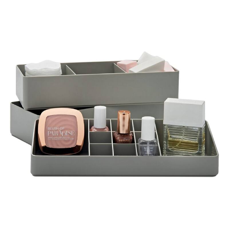 Deluxe Makeup/Cosmetic/Jewelry Organizer - Stacking Divided Tray Organization - Grey