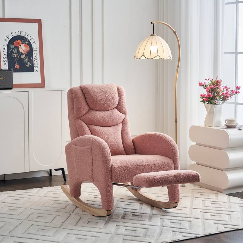 Teddy Fabric Nursery Rocking Chair With Adjustable Footrest
