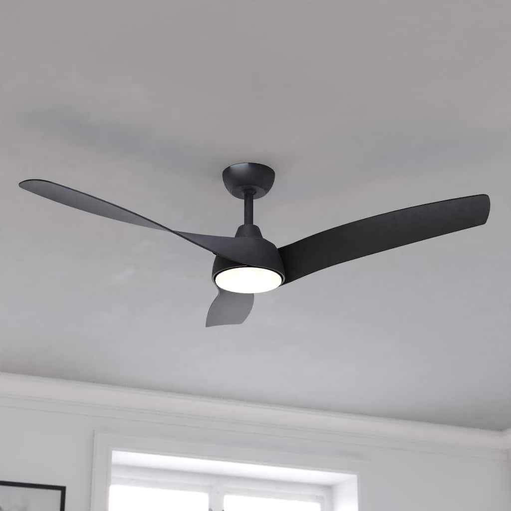 VAXCEL Crest Hill 56 in. Matte Black Indoor Ceiling Fan, Dimmable Integrated LED Light Kit, Remote Control, DC Motor