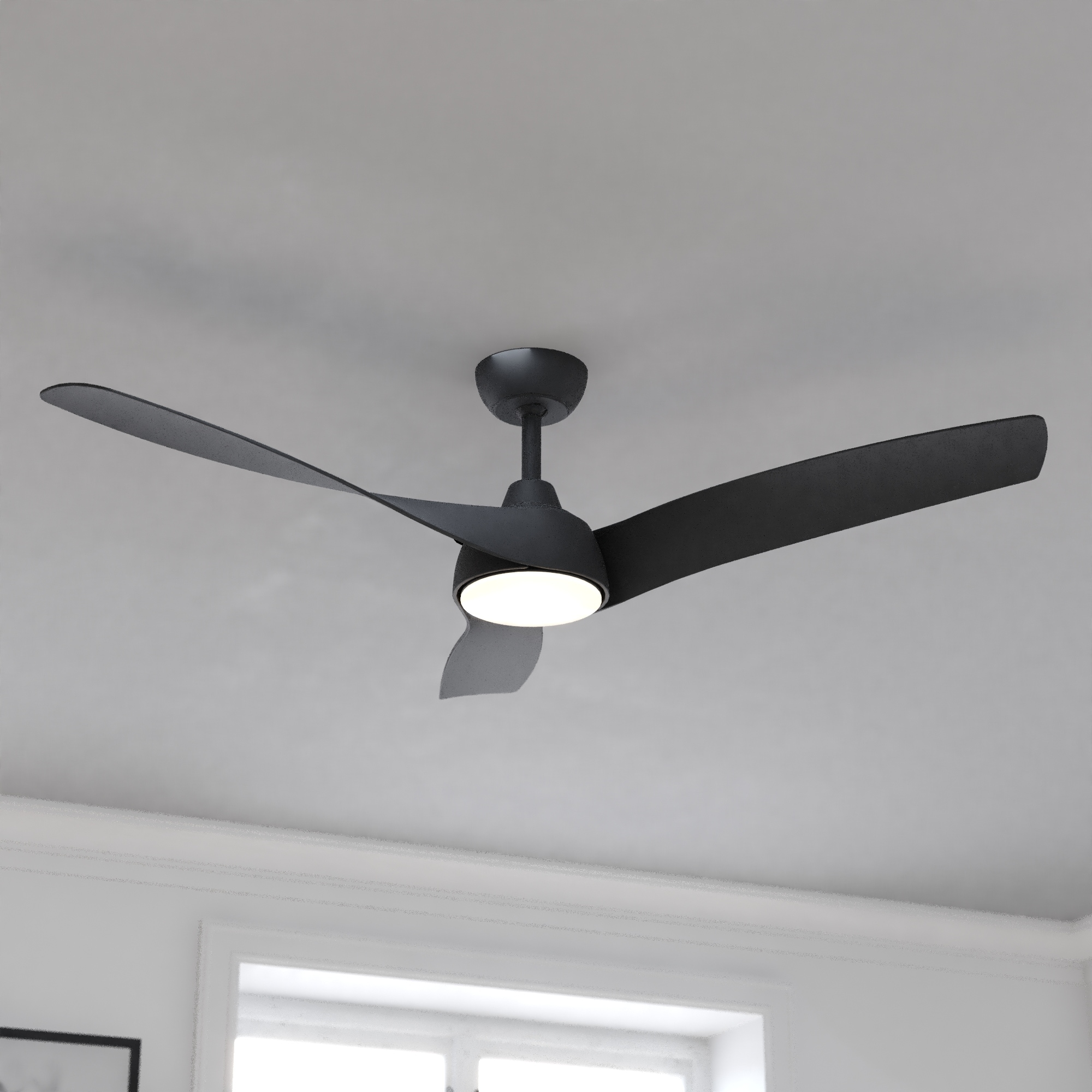 VAXCEL Crest Hill 56 in. Matte Black Indoor Ceiling Fan, Dimmable Integrated LED Light Kit, Remote Control, DC Motor