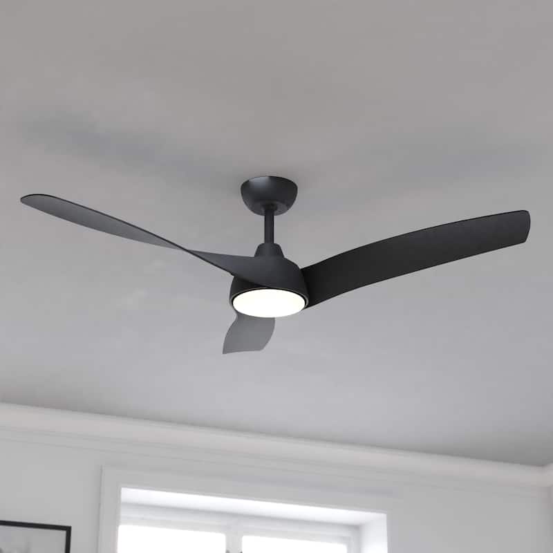 VAXCEL Crest Hill 56 in. Matte Black Indoor Ceiling Fan, Dimmable Integrated LED Light Kit, Remote Control, DC Motor - Matte Black - 56-in W x 14-in H x 56-in D