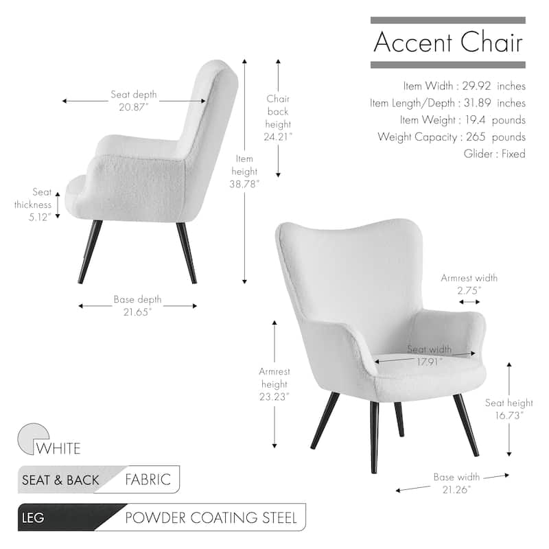 Porthos Home Kindel Fabric Wingback Accent Chair with Powder Coated Steel Legs