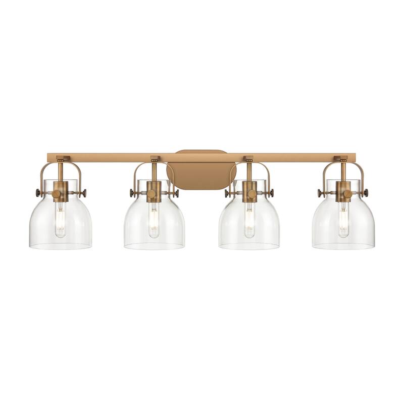 Innovations Lighting Pilaster II Bell - 4 Light 6" Wall-Mounted Bath Vanity Light - Clear/Brushed Brass