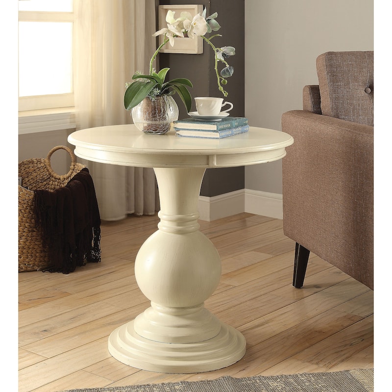 Round Wooden Pedestal Table in Antique White