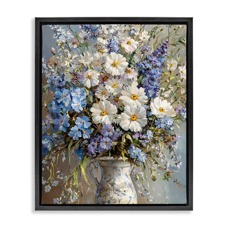 Stupell Flowers in Chinoiserie Vase Framed Floater Canvas Wall Art Design By Franklyn Gregory - 17 x 21 - Black