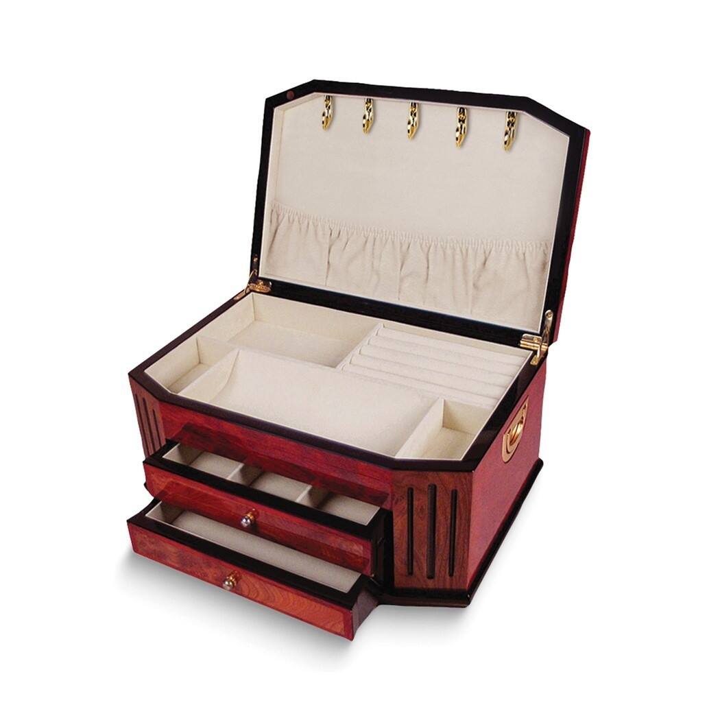 Curata High Gloss Burlwood Finish with Black Accents Two Drawer Wooden