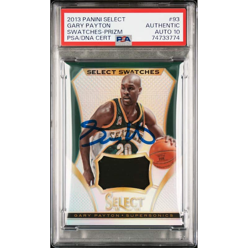 Gary Payton 2013 Panini Select Game Used Swatches Signed Card #93 Auto PSA 10 - 8'6" x 11'6"