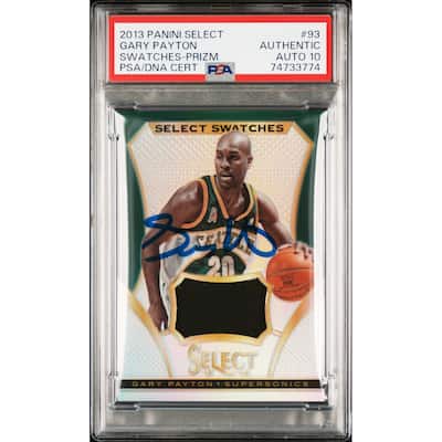 Gary Payton 2013 Panini Select Game Used Swatches Signed Card #93 Auto PSA 10 - 8'6" x 11'6"