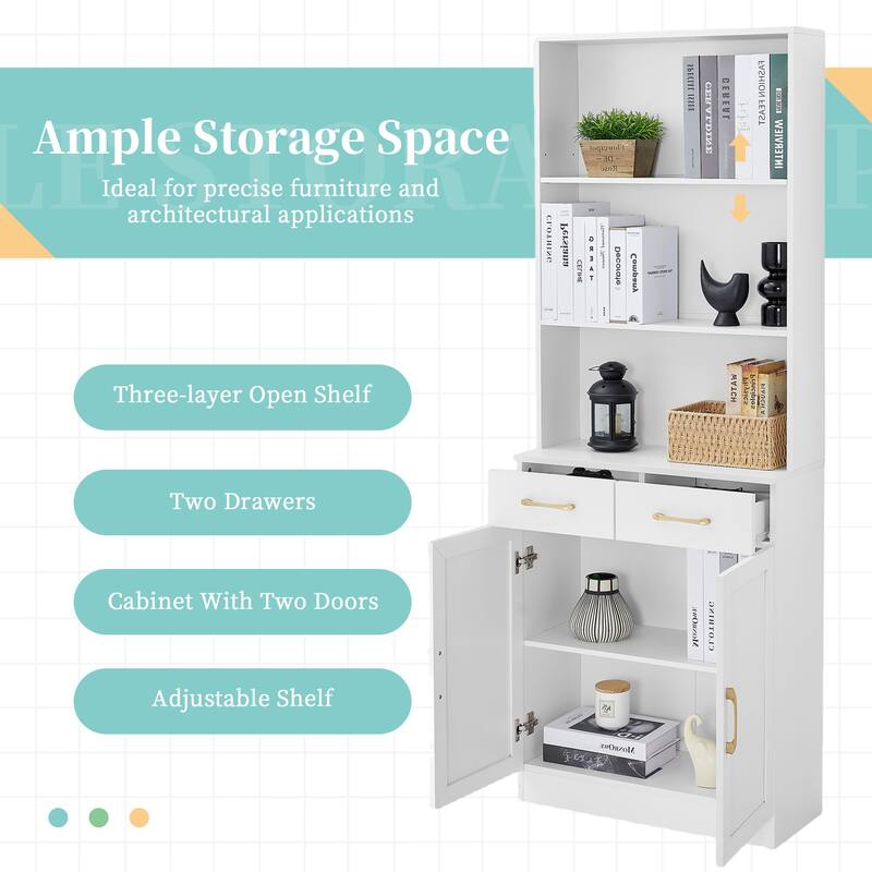 Freestanding Tall Storage Cabinet with Drawers, 3-layer Open Shelves and Adjustable Shelf for Bathroom Kitchen Office Livingroom