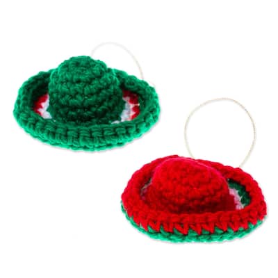 Novica Handmade Sombrero Cheer Crocheted Ornaments (Pair)