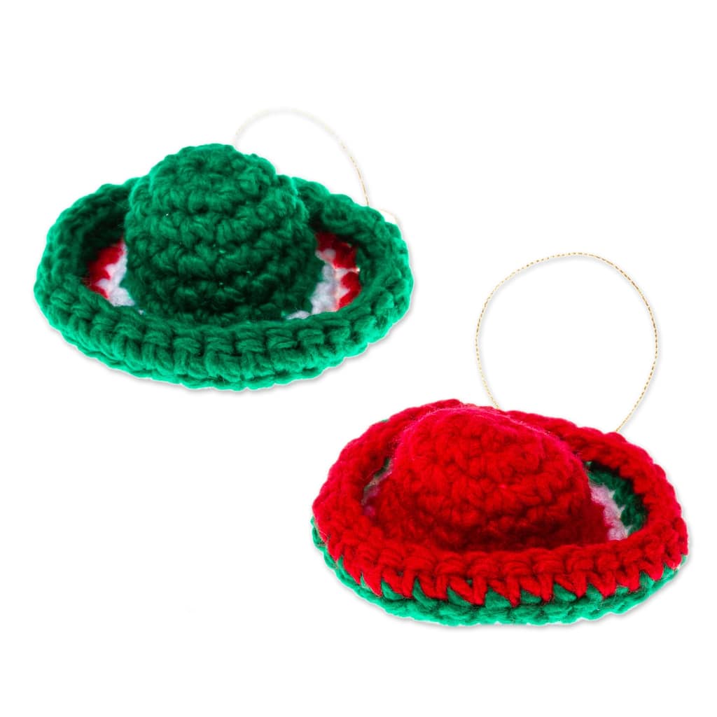 Novica Handmade Sombrero Cheer Crocheted Ornaments (Pair)