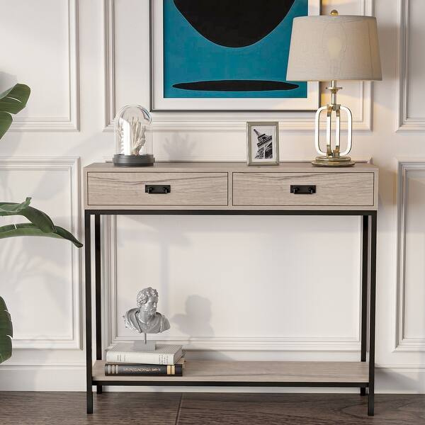 slide 2 of 14, Roomfitters 2 Drawer Entryway Console Table for Hallway Foyer