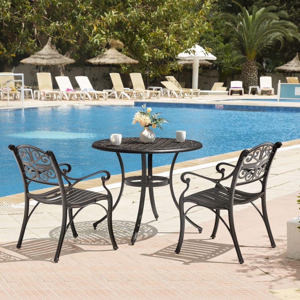 Outdoor Bistro Set of 3 Cast Aluminum Bistro Set with Umbrella Hole